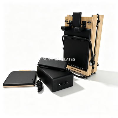 Quality Rubber Wood Foldable Pilates Reformer Equipment Adjustable Footbar For Home Studio Fitness factory