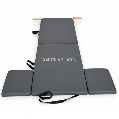 Quality Portable Foldable Pilates Mat Microfiber Leather With Wooden Handles Home Workout factory